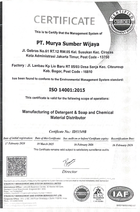 Muryatech Certificate ISO 14001:2015​