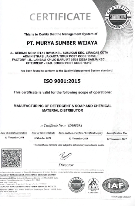 Muryatech Certificate ISO 90001:2015​